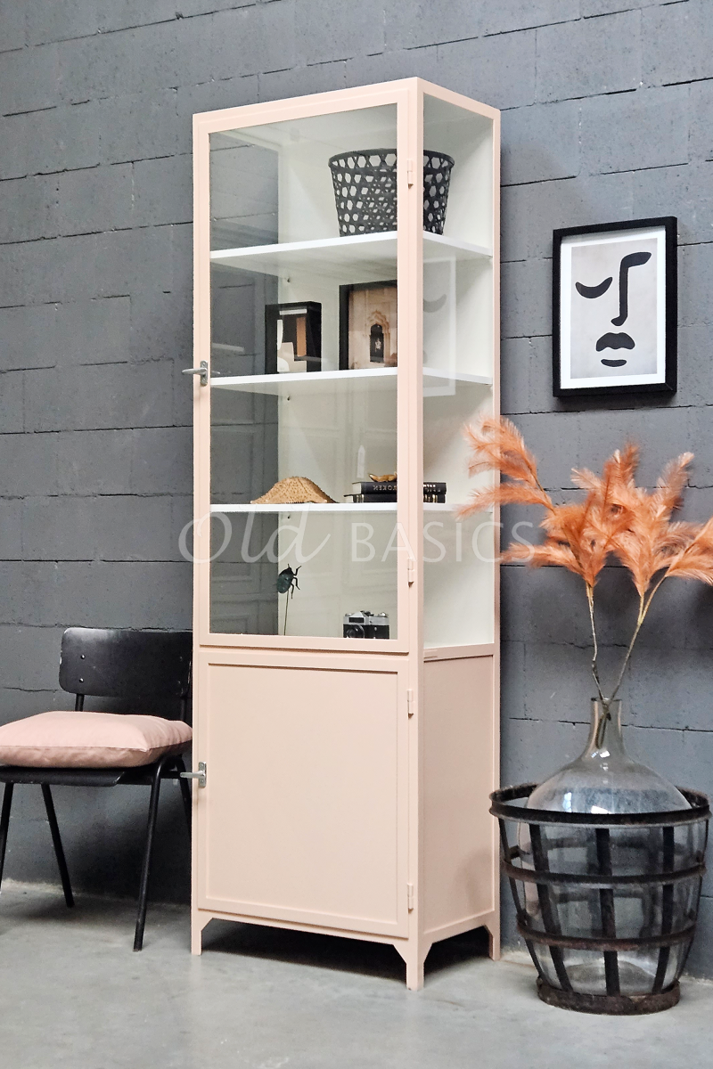 Detail van Apothekerskast Demi Powder Peach, 1 deuren, roze, zalm, terra, materiaal staal